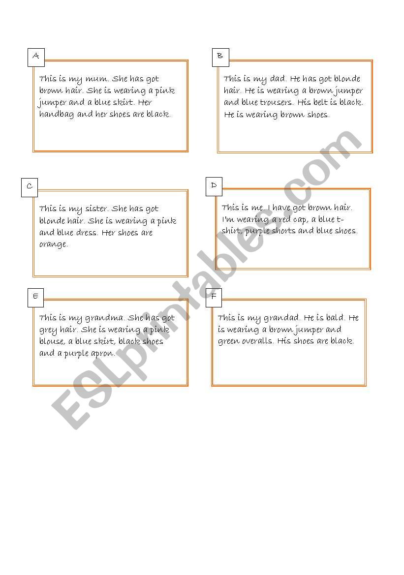 family descriptions: 2nd part worksheet