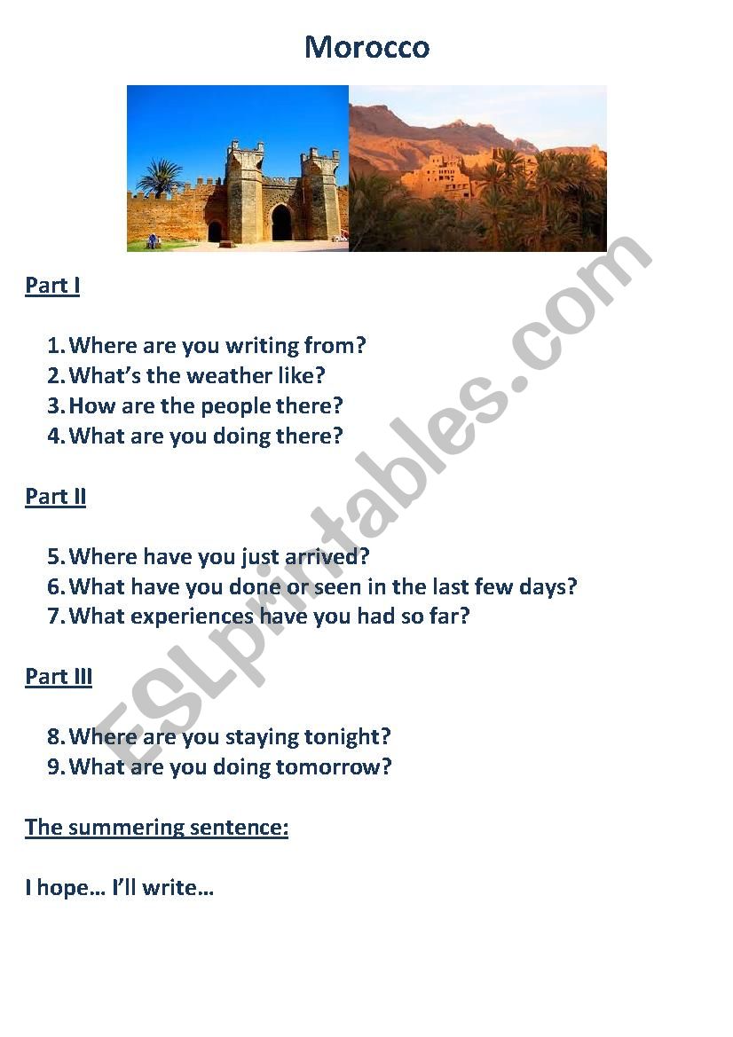 A postcard from Morocco worksheet