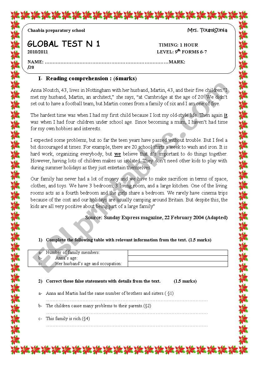End -term test N1 9th forms worksheet