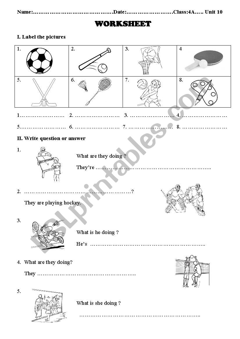 hobbies worksheet