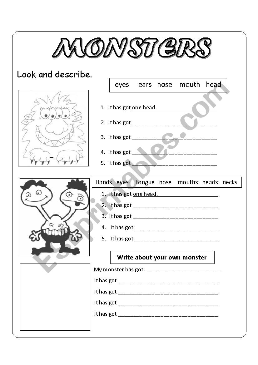 Monsters worksheet