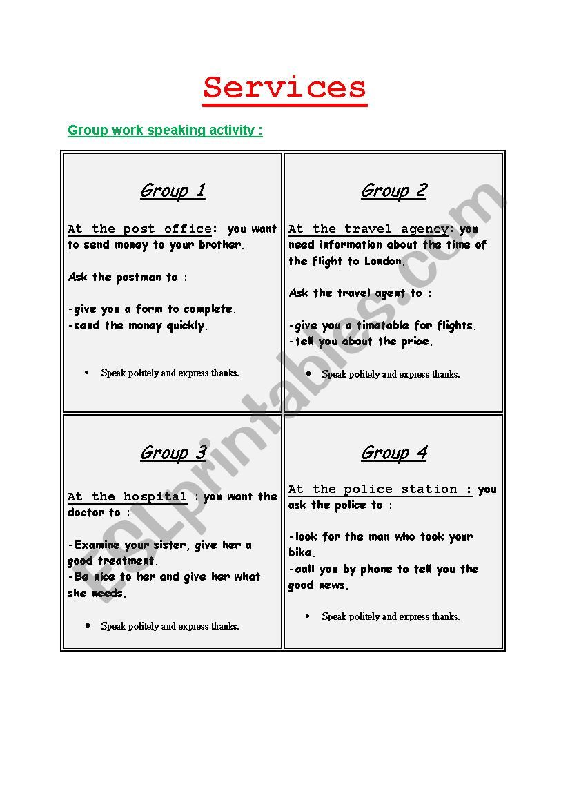 Services worksheet