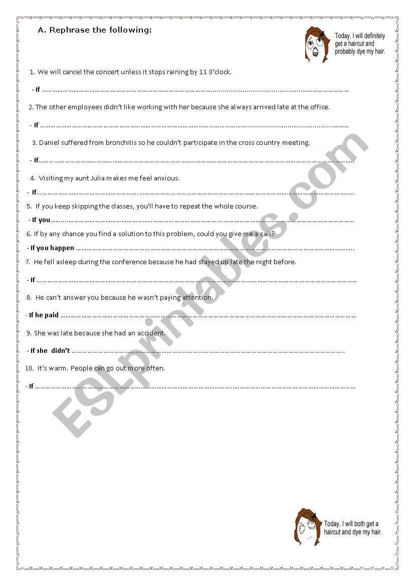 Rephrasings worksheet