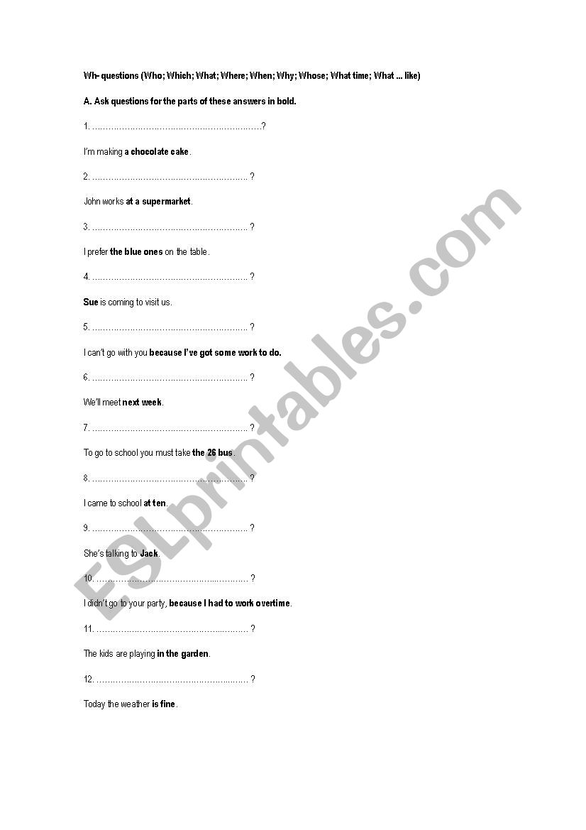 Wh words worksheet