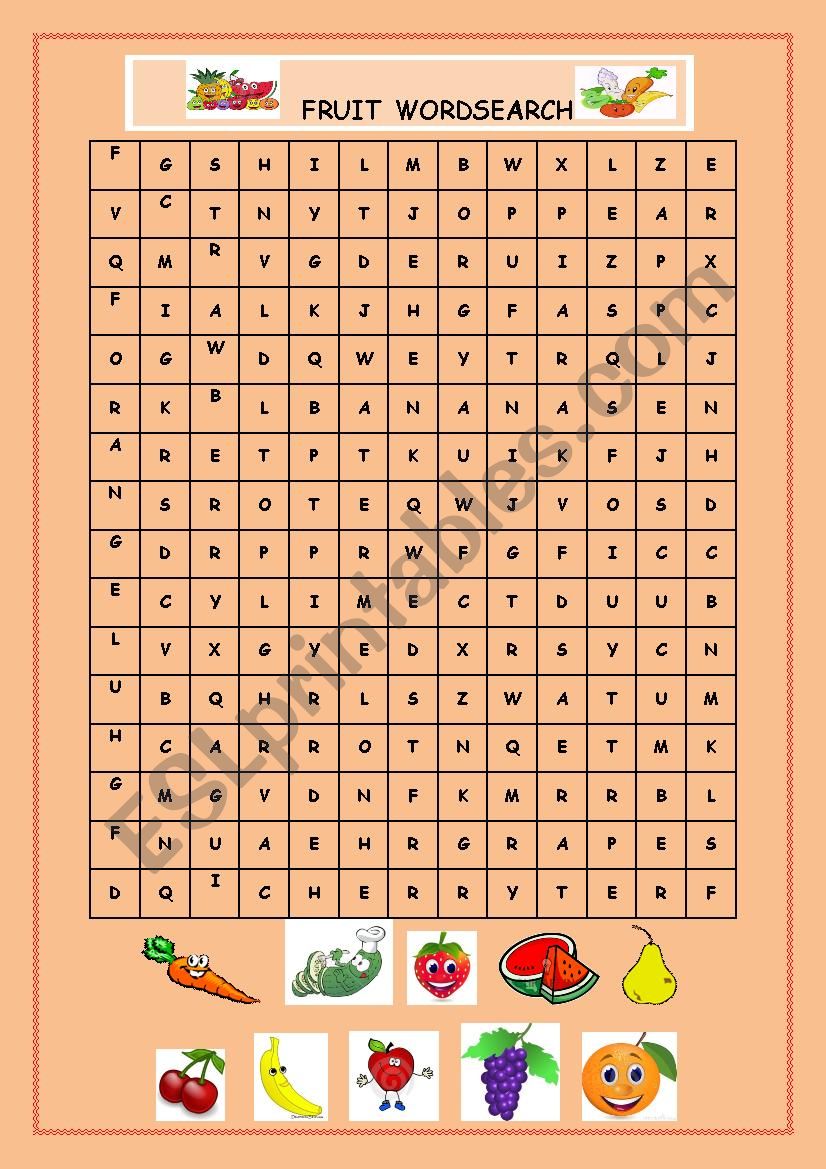 Fruit wordsearch worksheet