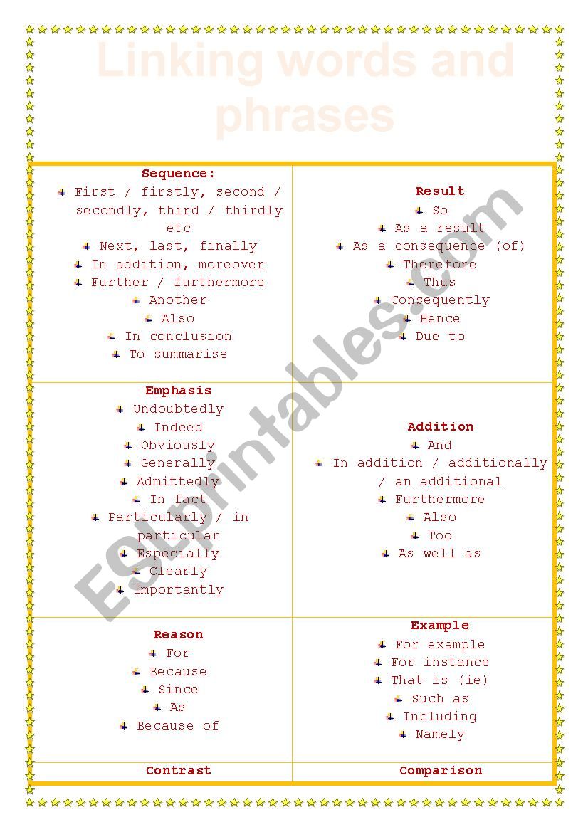 Linking words and phrases worksheet