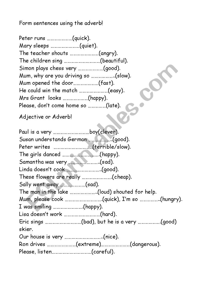 Adjective/Adverb worksheet