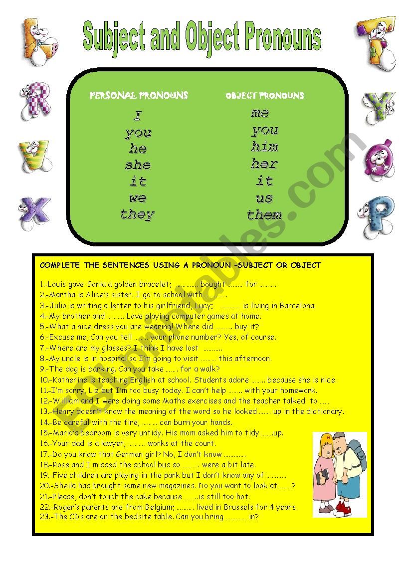 SUBJECT AND OBJECT PRONOUNS worksheet