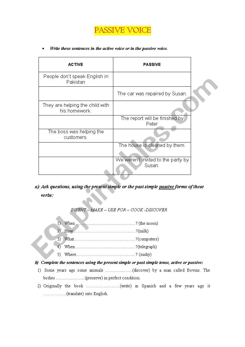 PASSIVE VOICE worksheet