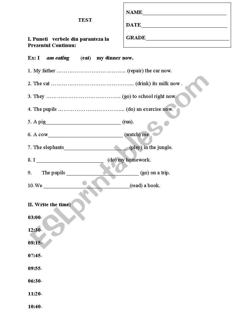 Present Continuous worksheet