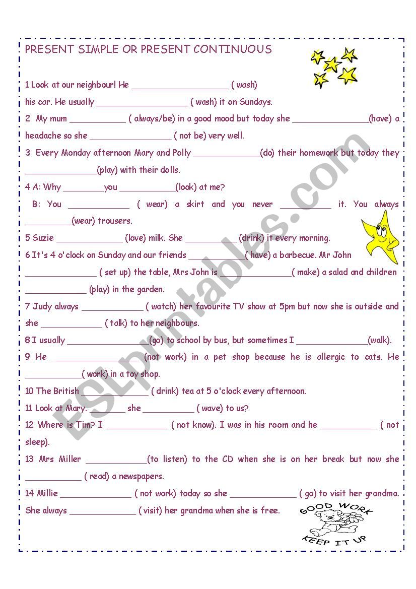 Present simple or continuous worksheet