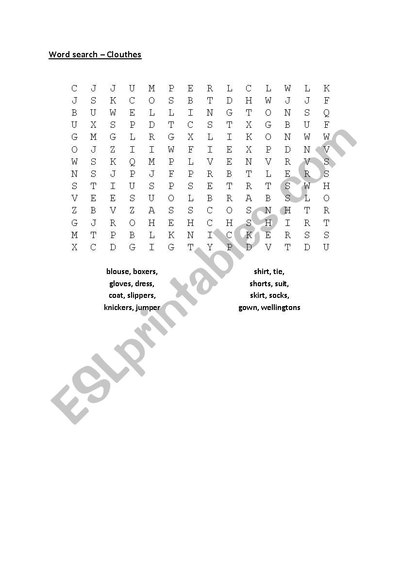 clothes  worksheet