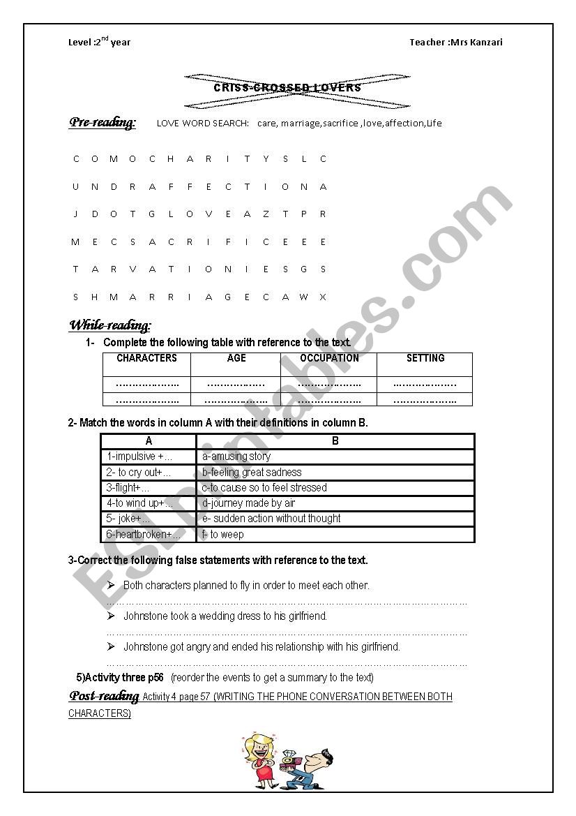 criss crossed lovers  worksheet