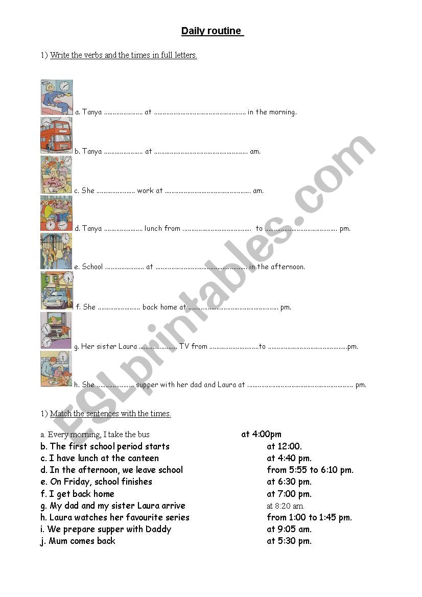 DAILY ROUTINE worksheet