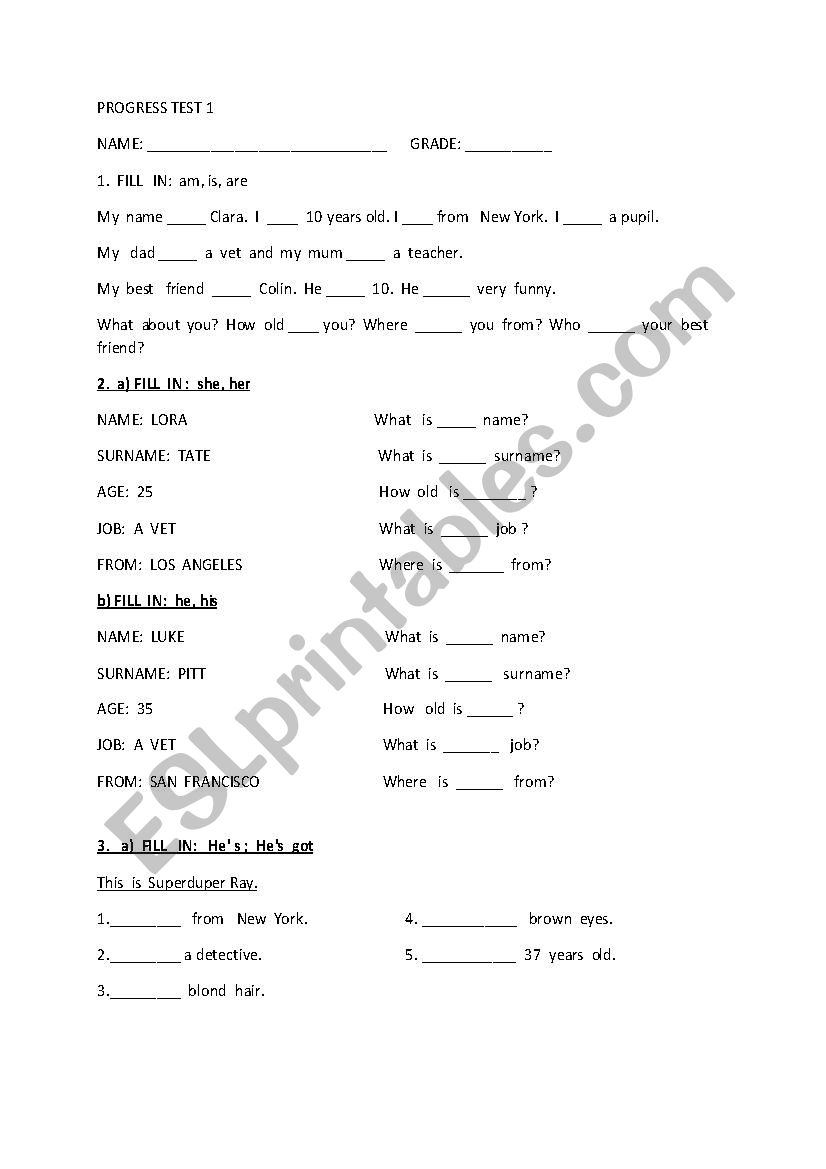 progress  test - mixed worksheet