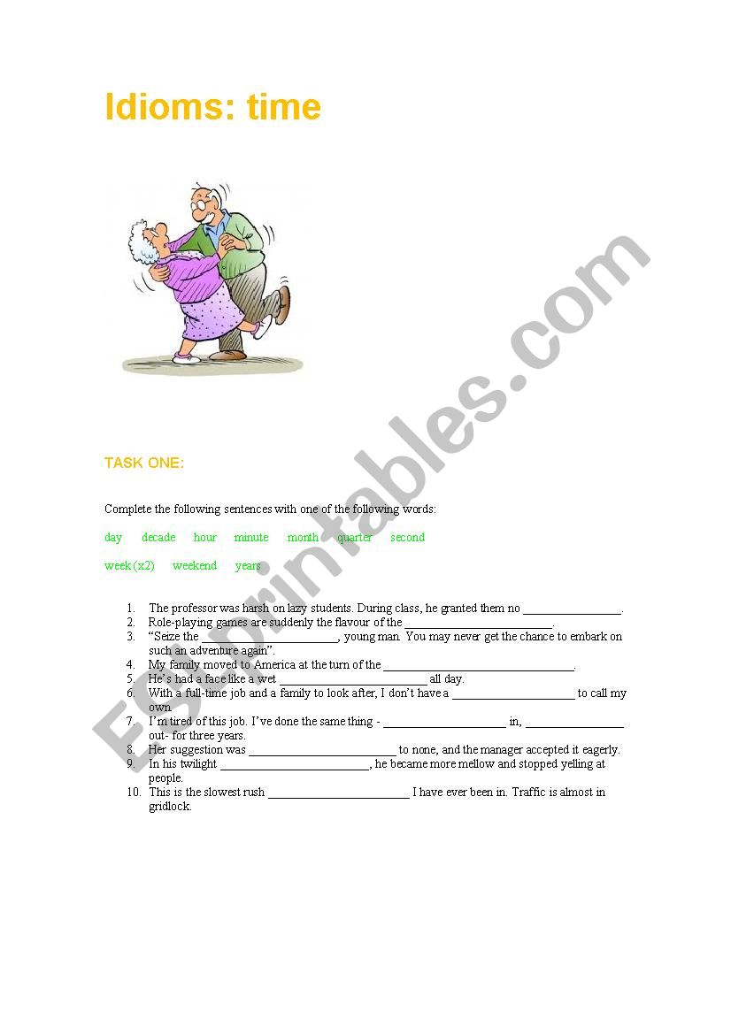 idioms: time worksheet