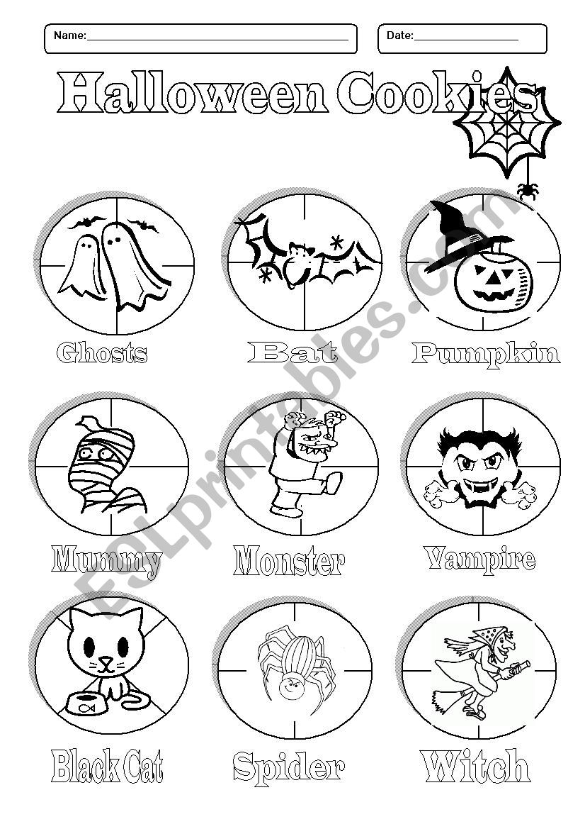 Halloween Cookies - PICTIONARY- Cut and Paste activity