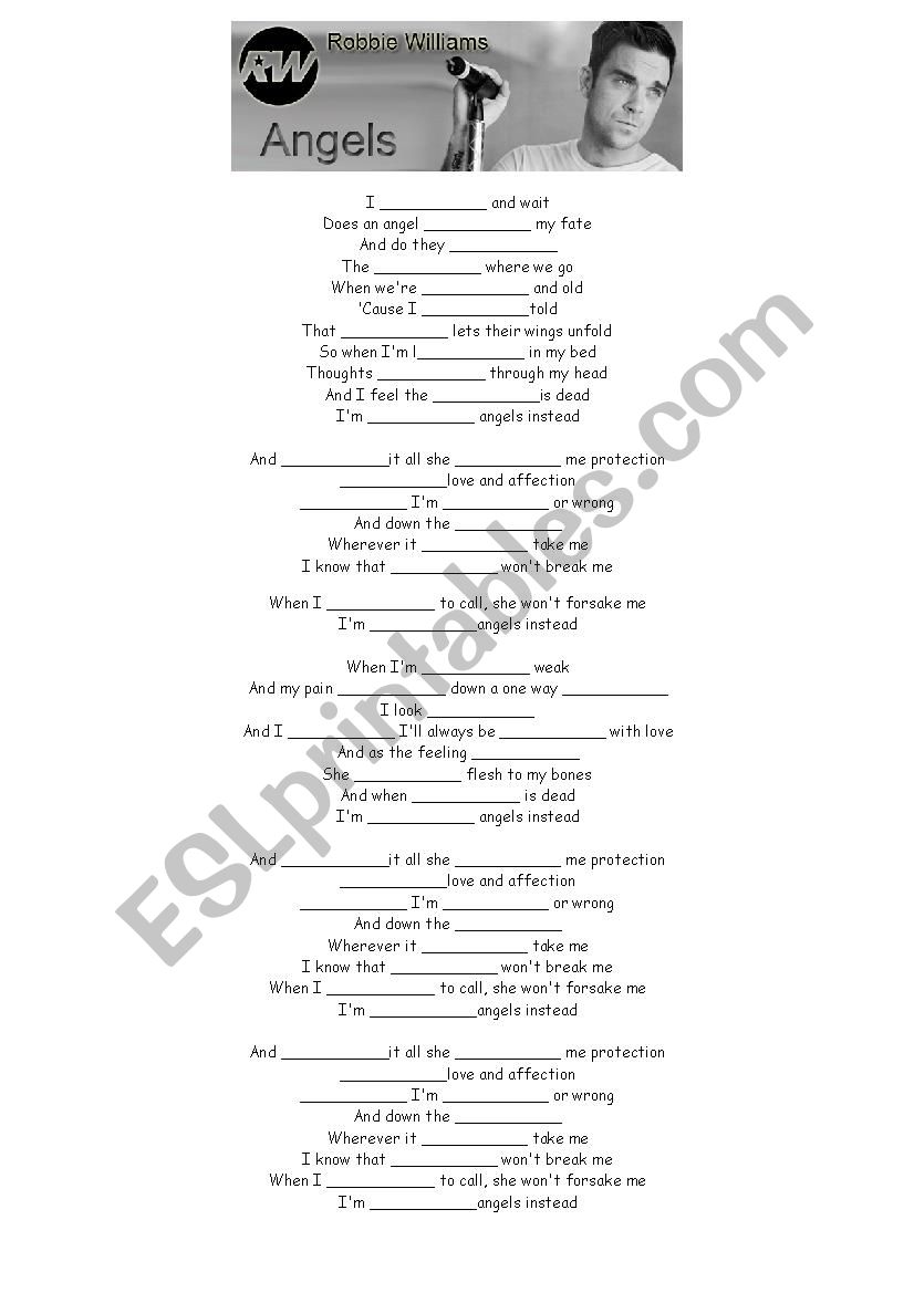 Angels - Robbie Williams worksheet