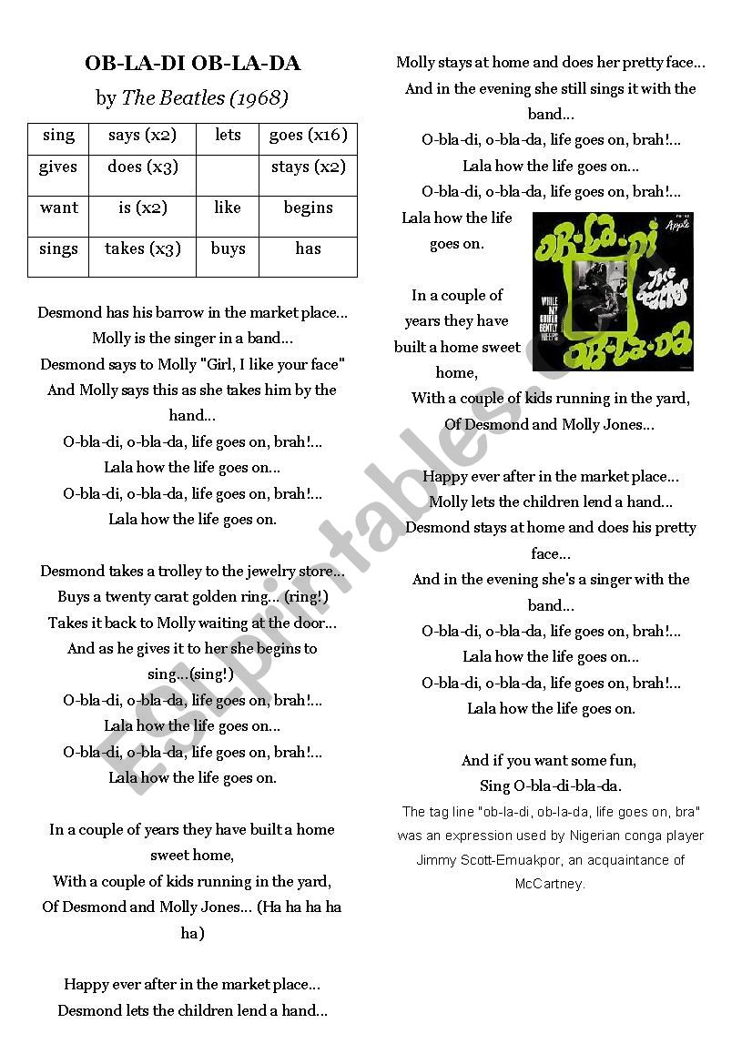 Obladi Oblada  worksheet