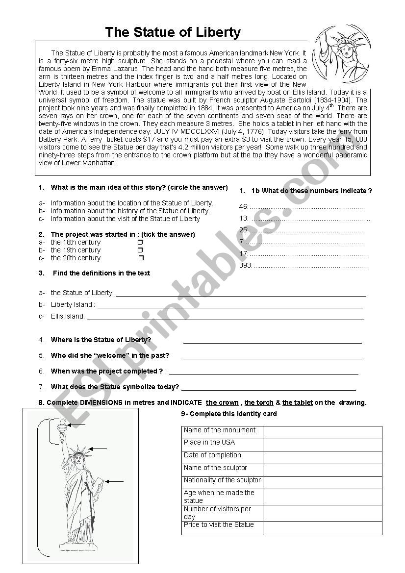 The Statue of Liberty worksheet