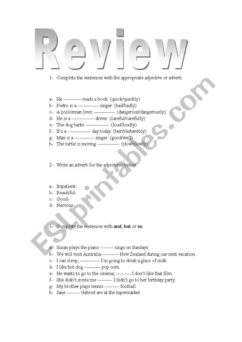 Exercise Review worksheet