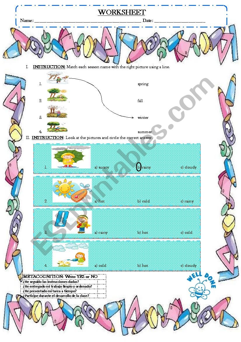 seasons and weather 1 worksheet