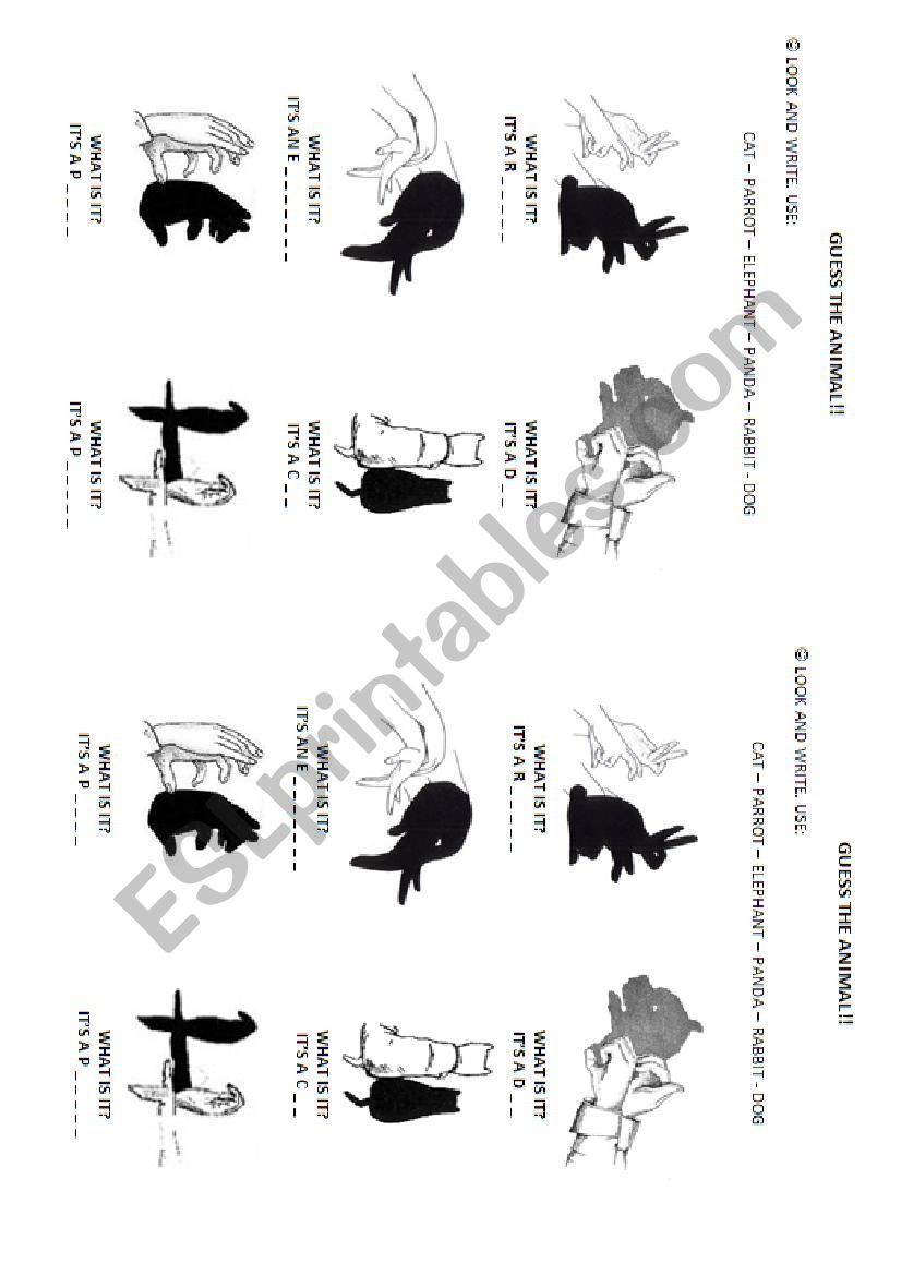 Animals and shadow puppets worksheet