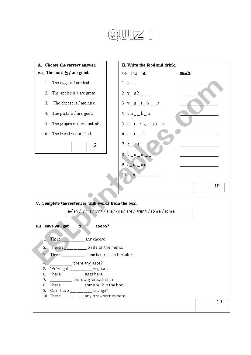 FOOD QUIZ worksheet