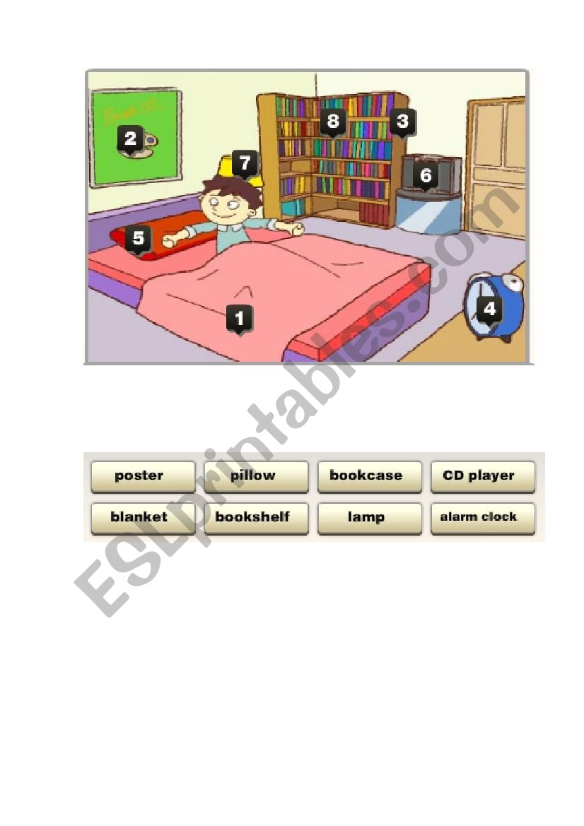 Bedroom- Vocabulary - ESL worksheet by maibepas