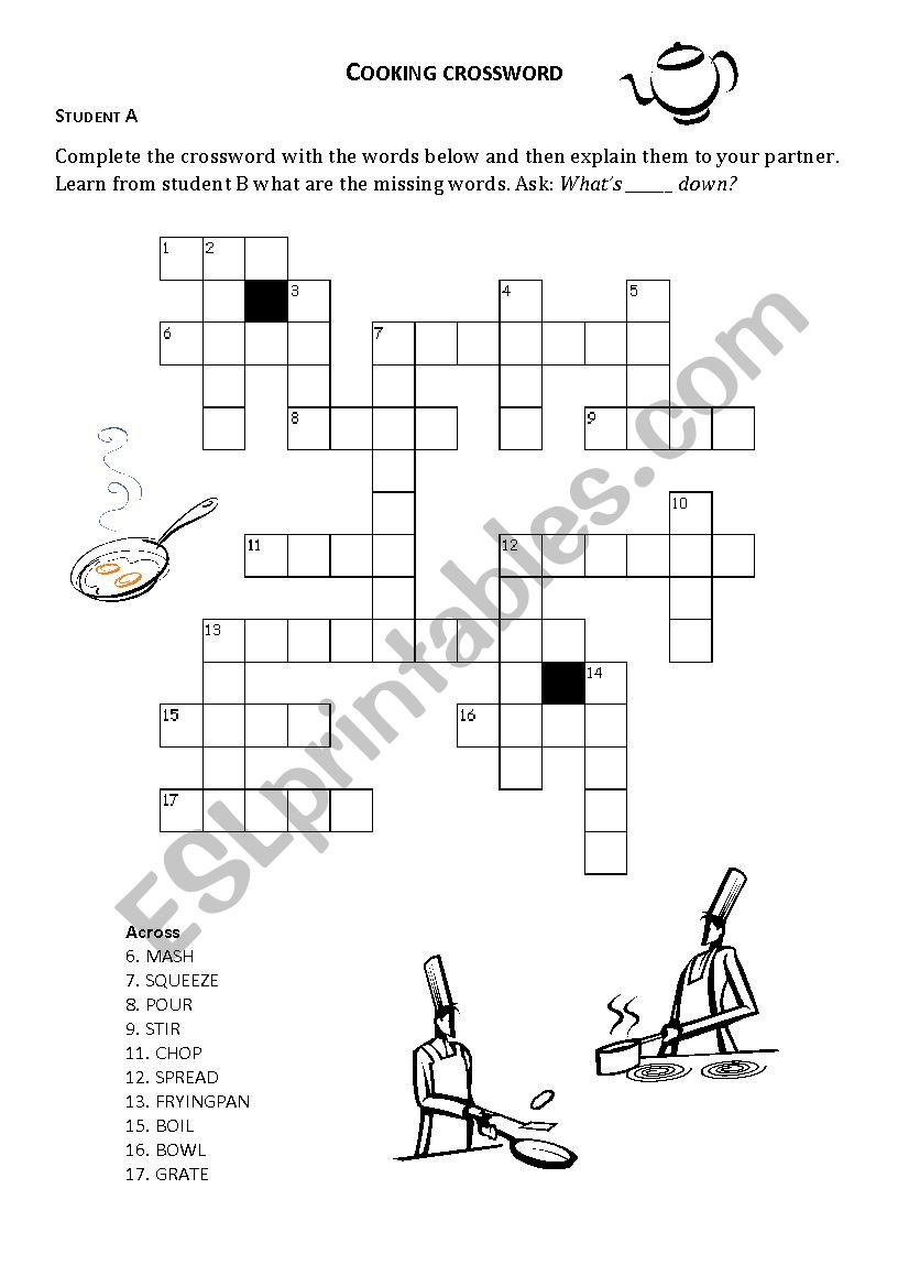 Cooking crossword - PAIRWORK/SPEAKING ACTIVITY