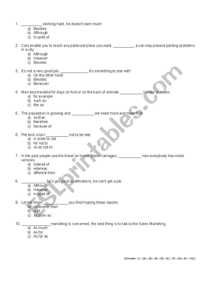 Connectors quiz worksheet