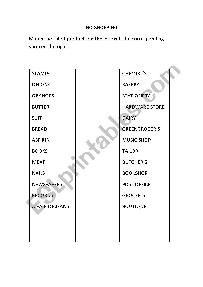 GO SHOPPING worksheet