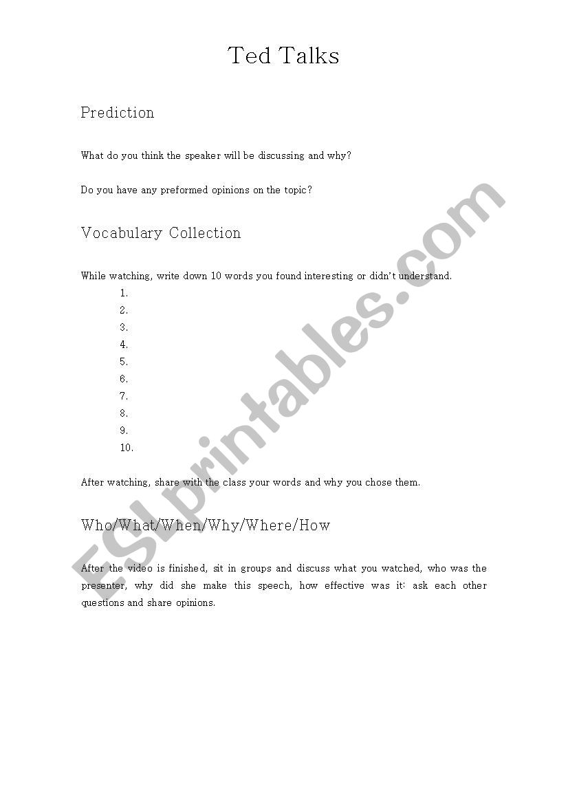 Ted Talks worksheet