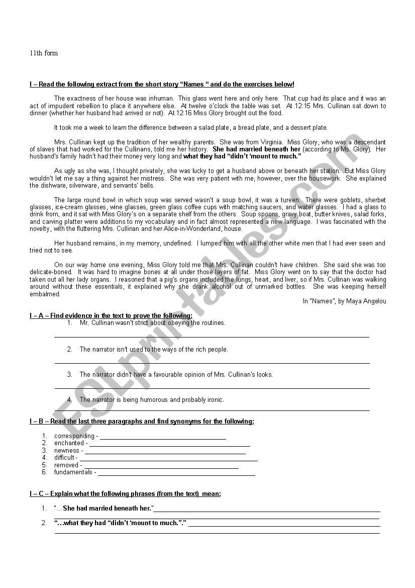 Another test on Maya AngelouÂ´s short story 