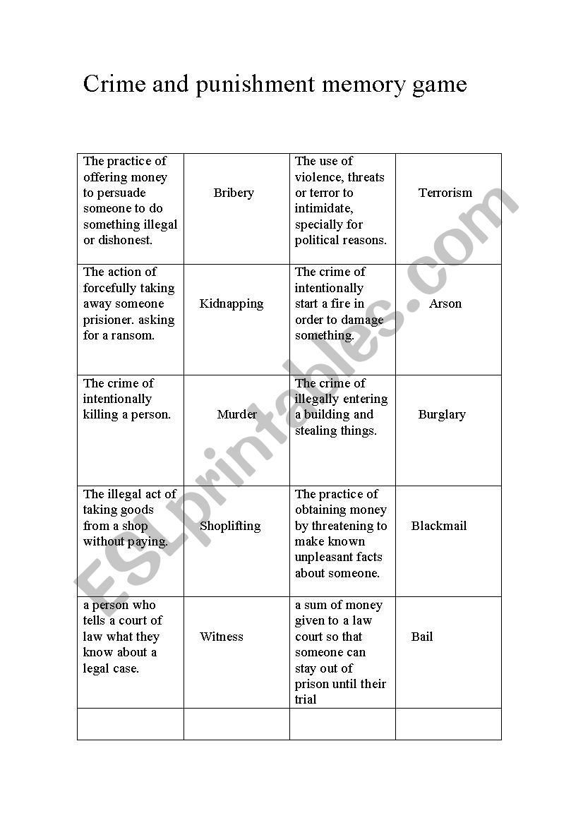 crime and punishment memory game