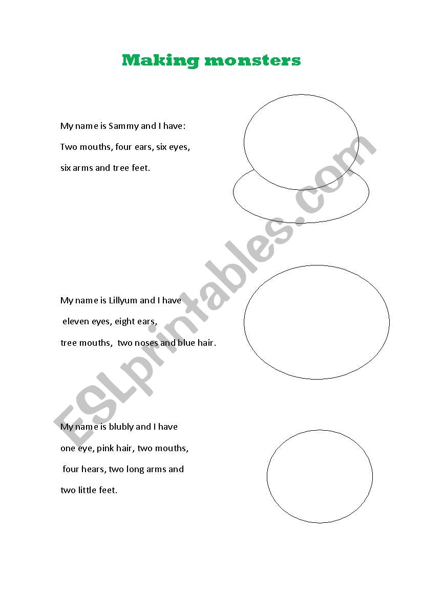 Making monsters worksheet