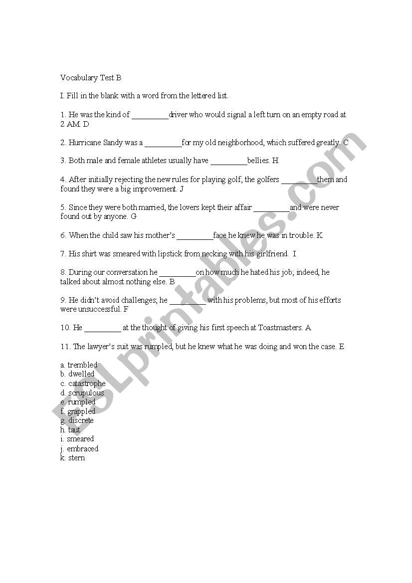 Advanced Vocabulary B worksheet