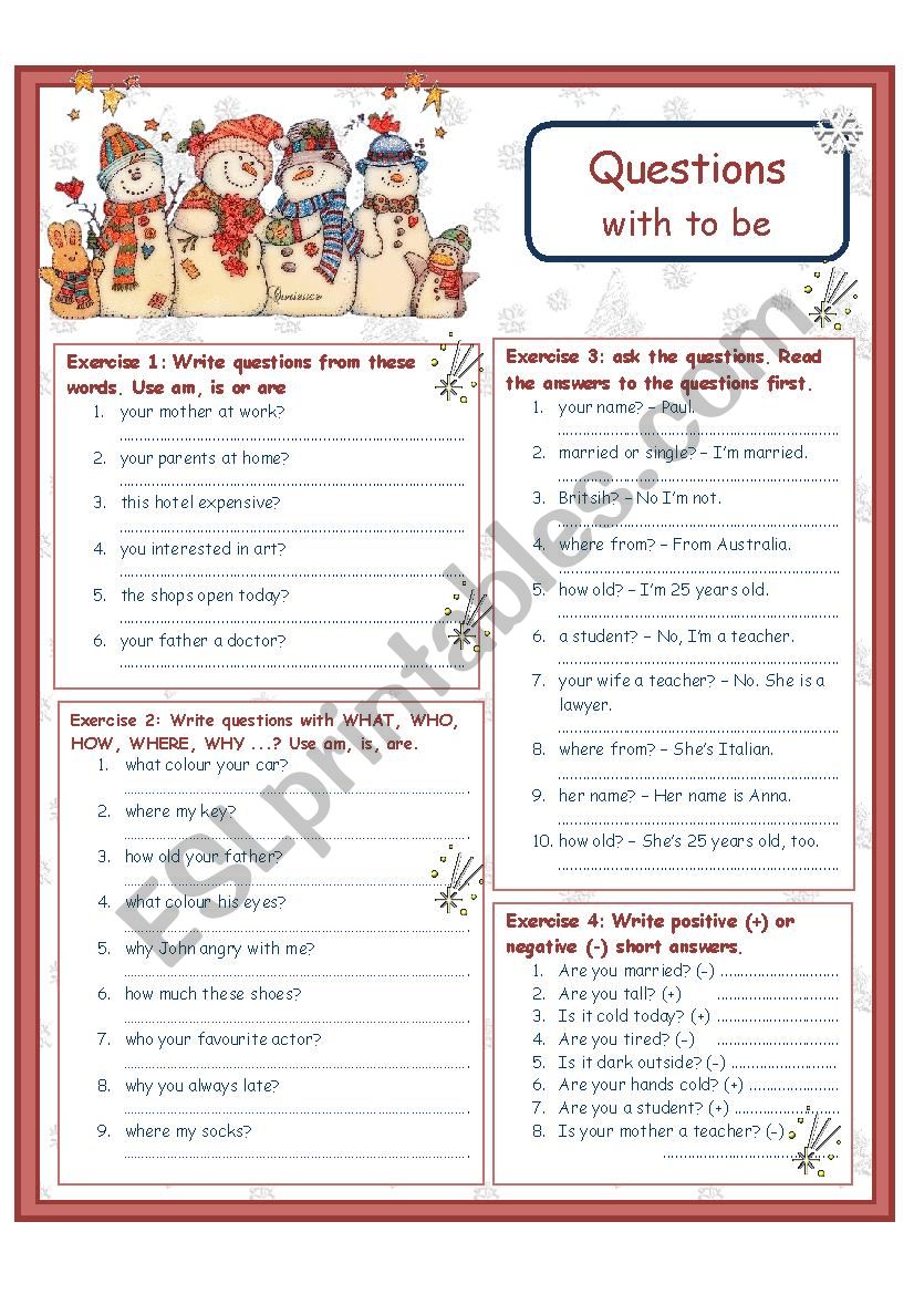 Questions with TO BE worksheet
