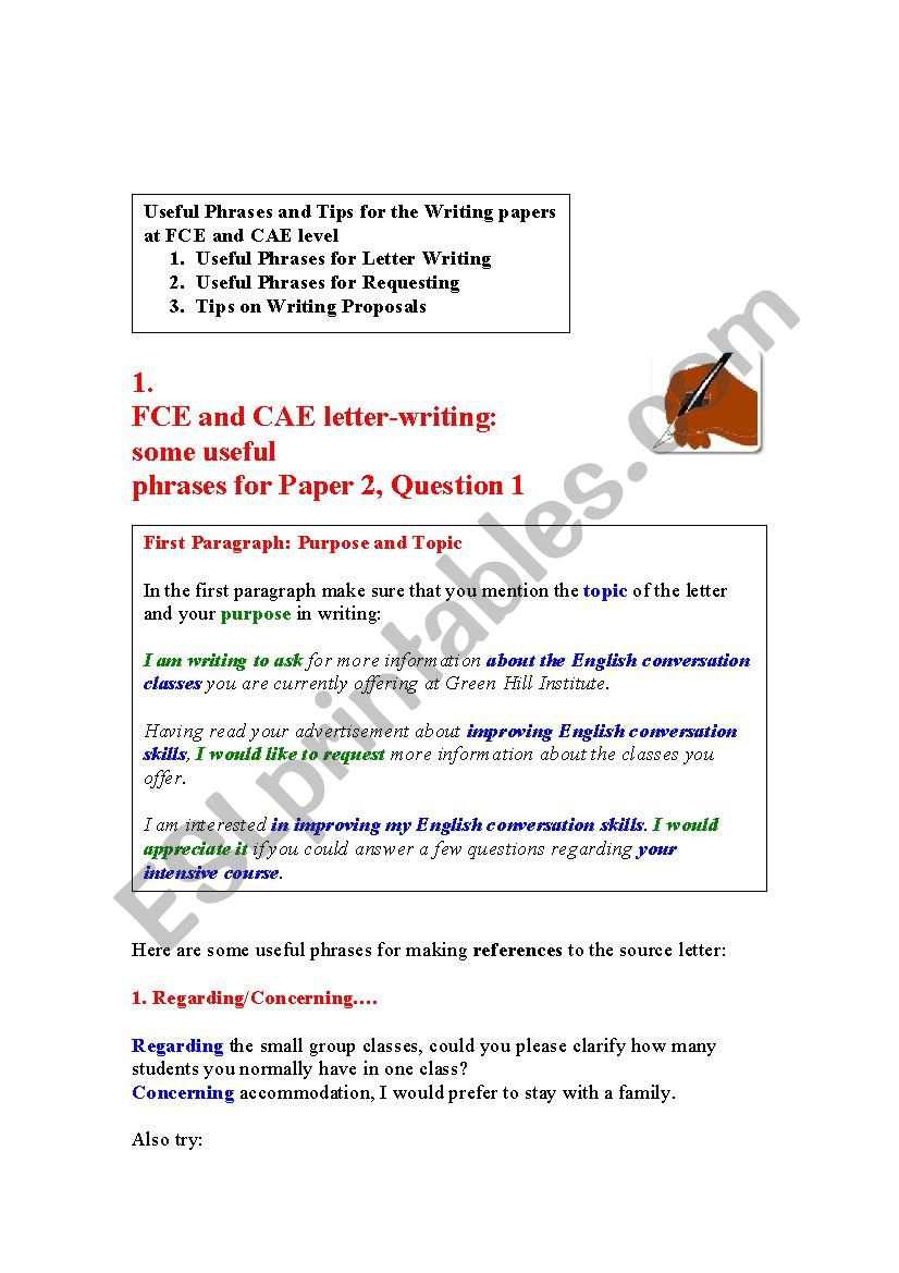 Useful Phrases for Writing papers at FCE and CAE level