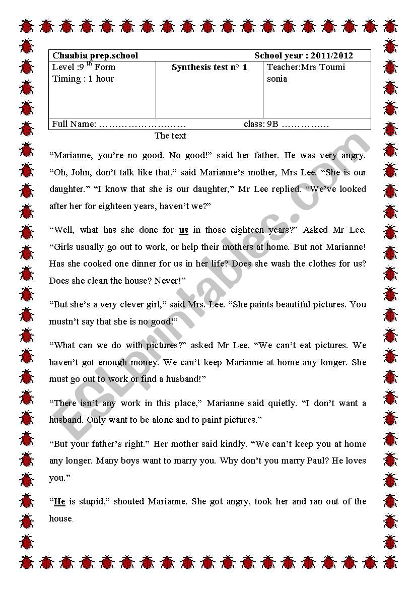 END-TERM TEST N I 9th forms worksheet