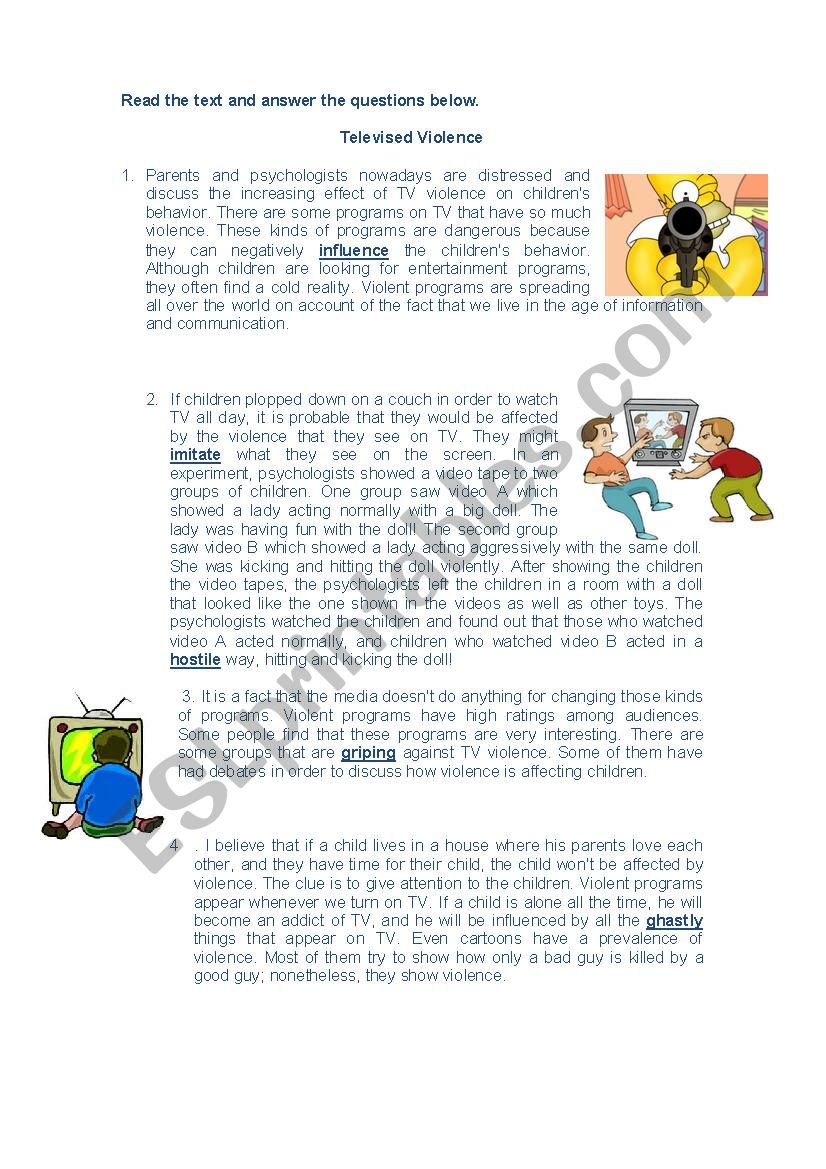 televised violence worksheet