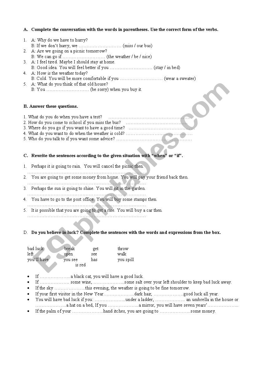 if clause worksheet
