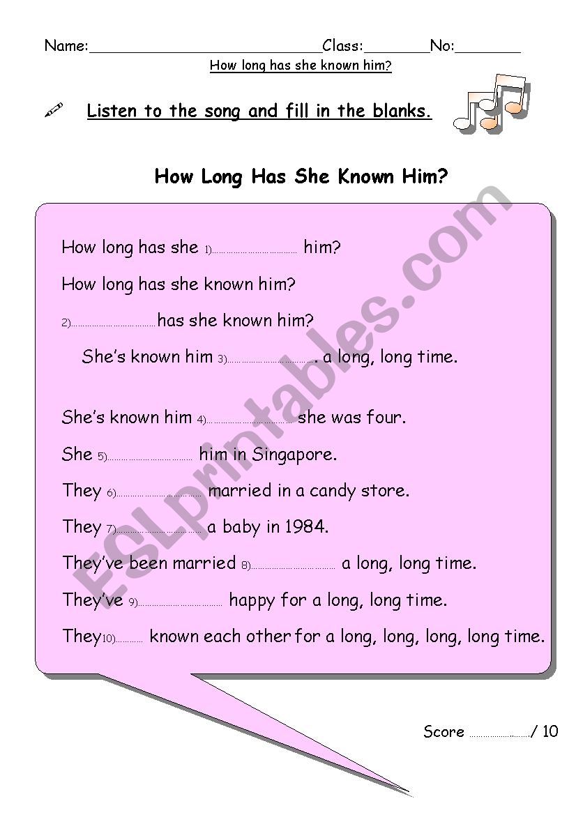 How Long Has She Known Him? worksheet
