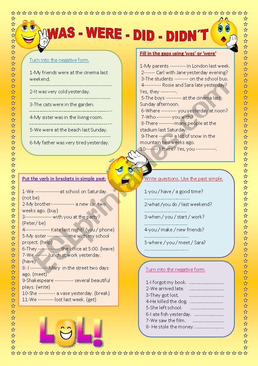 Was-were-did-didnÂ´t worksheet