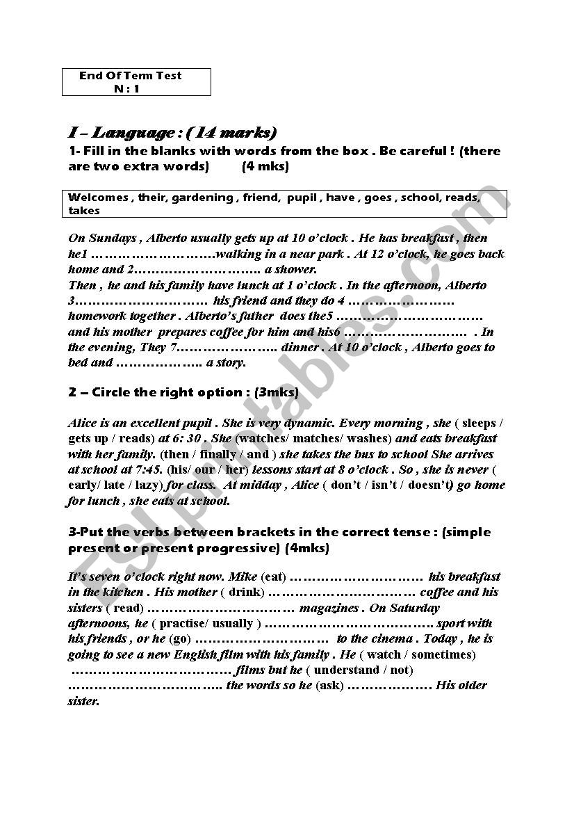 End of term test n: 1 7th form