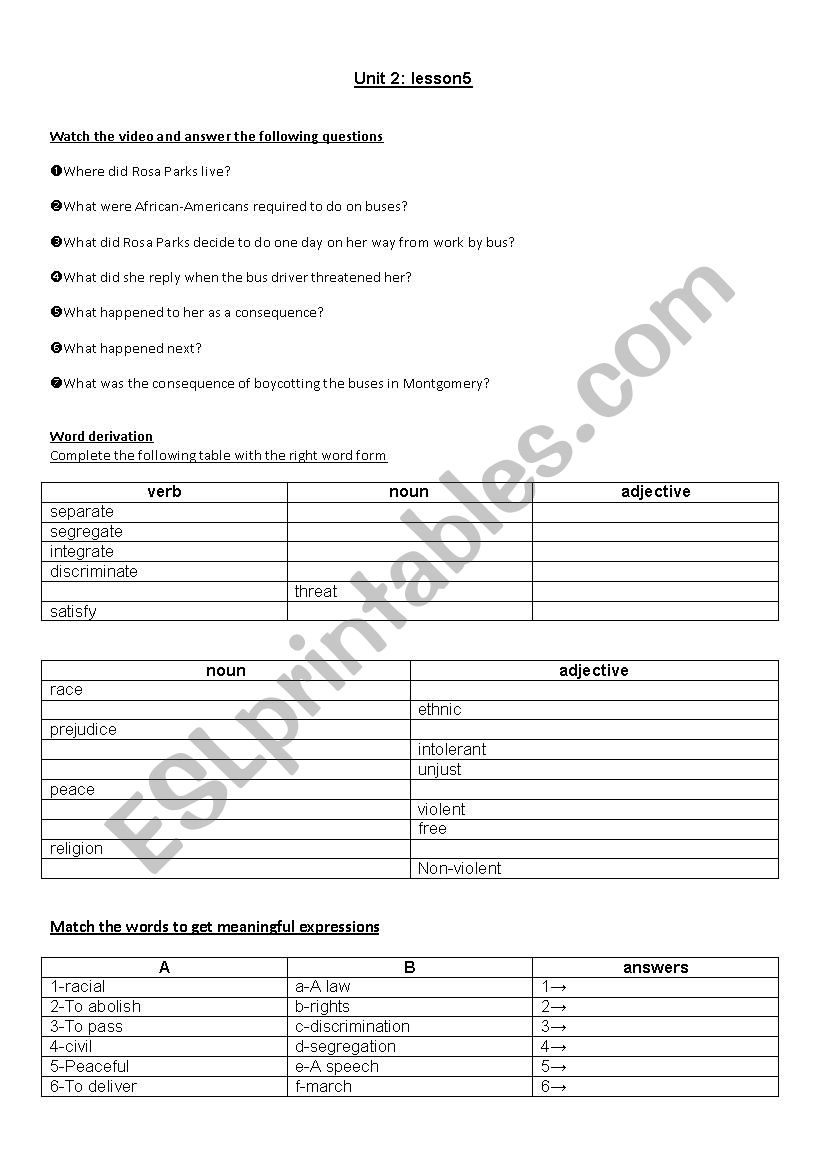  3rd year Unit 2: Section 5 worksheet