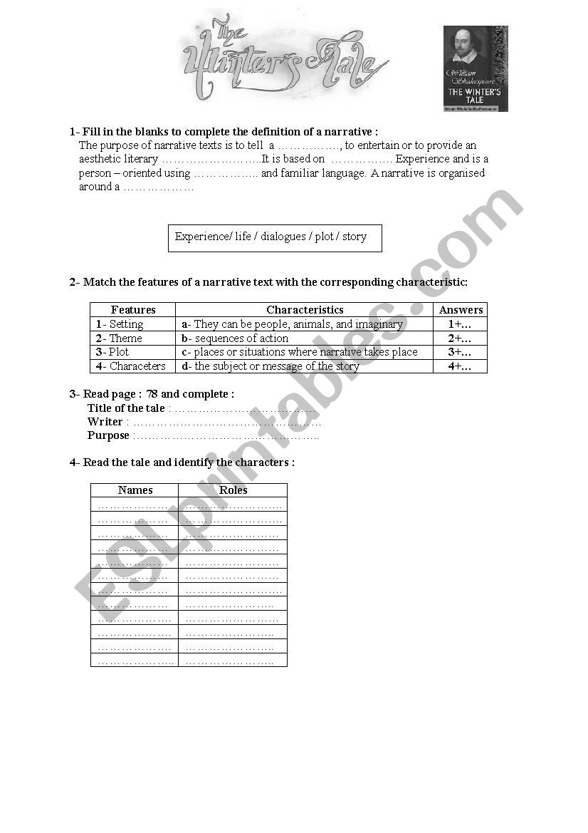 The winters tale worksheet