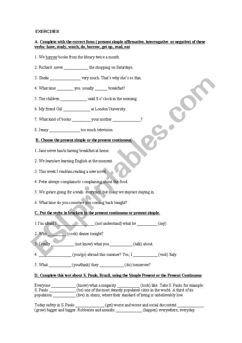 Tenses  worksheet