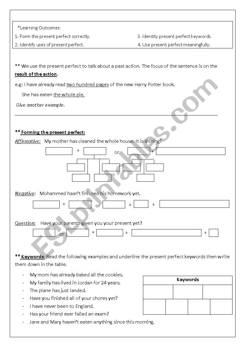 Present Perfect worksheet