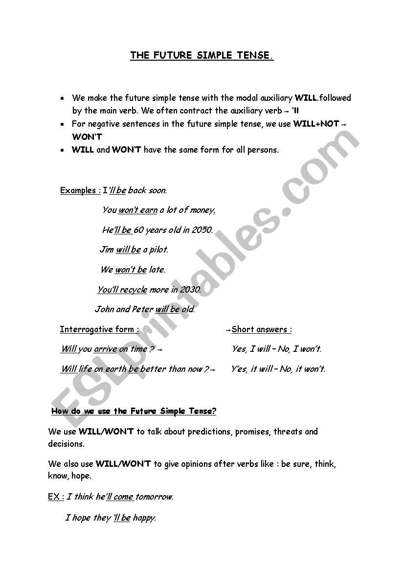 The future simple tense worksheet